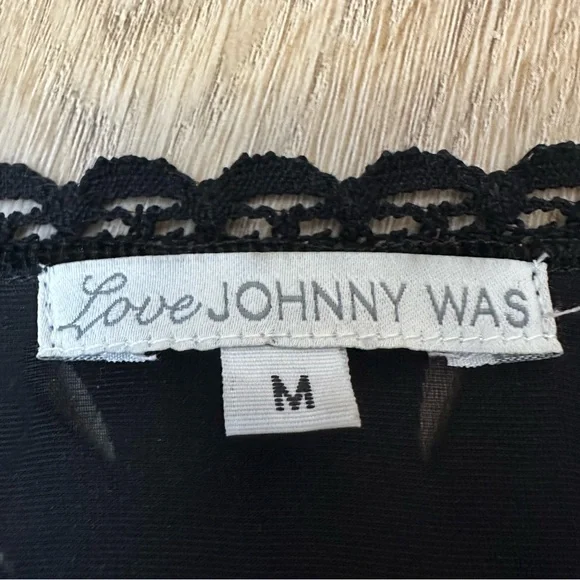 Johnny Was Black Velvet Semi Sheer Blouse with Embroidered Detailing - Picture 2 of 8